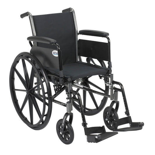 Lightweight wheelchair with flip-back removable arms and swing-away footrests, 20-inch seat