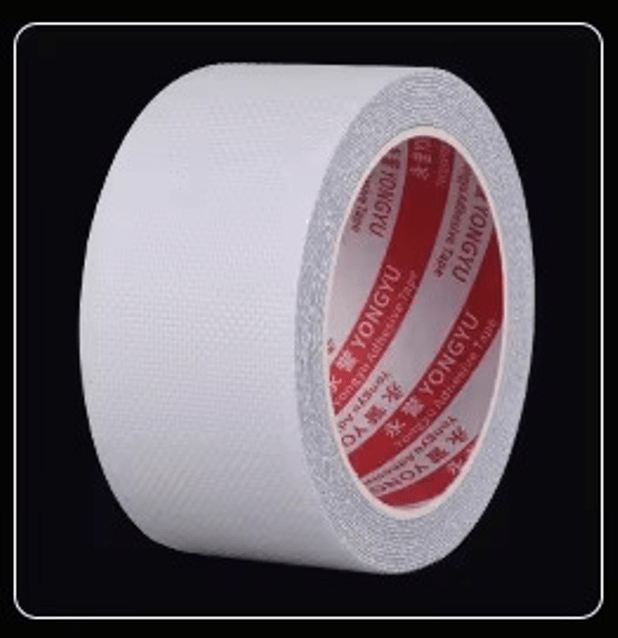 Non-slip grab bar tape roll, white surface with gray textured edge and red label
