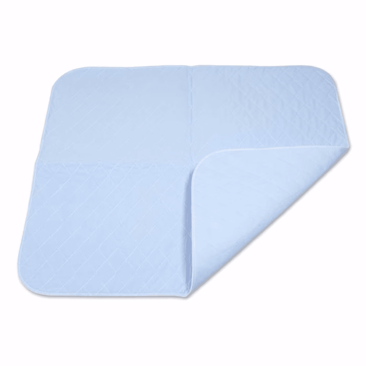 Light blue washable underpad with quilted surface and rounded corners