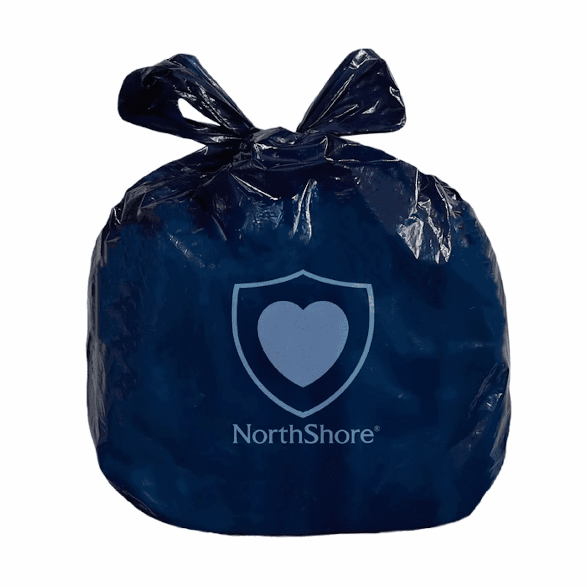 Navy tied disposal bag with privacy shield emblem
