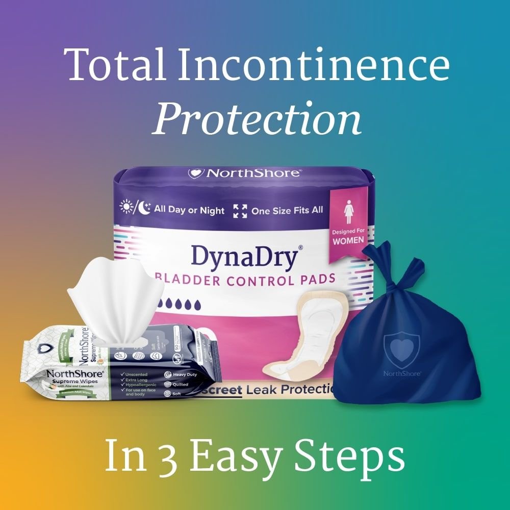NorthShore DynaDry bladder control pads for women, 7x14 in, pack of 20; total protection