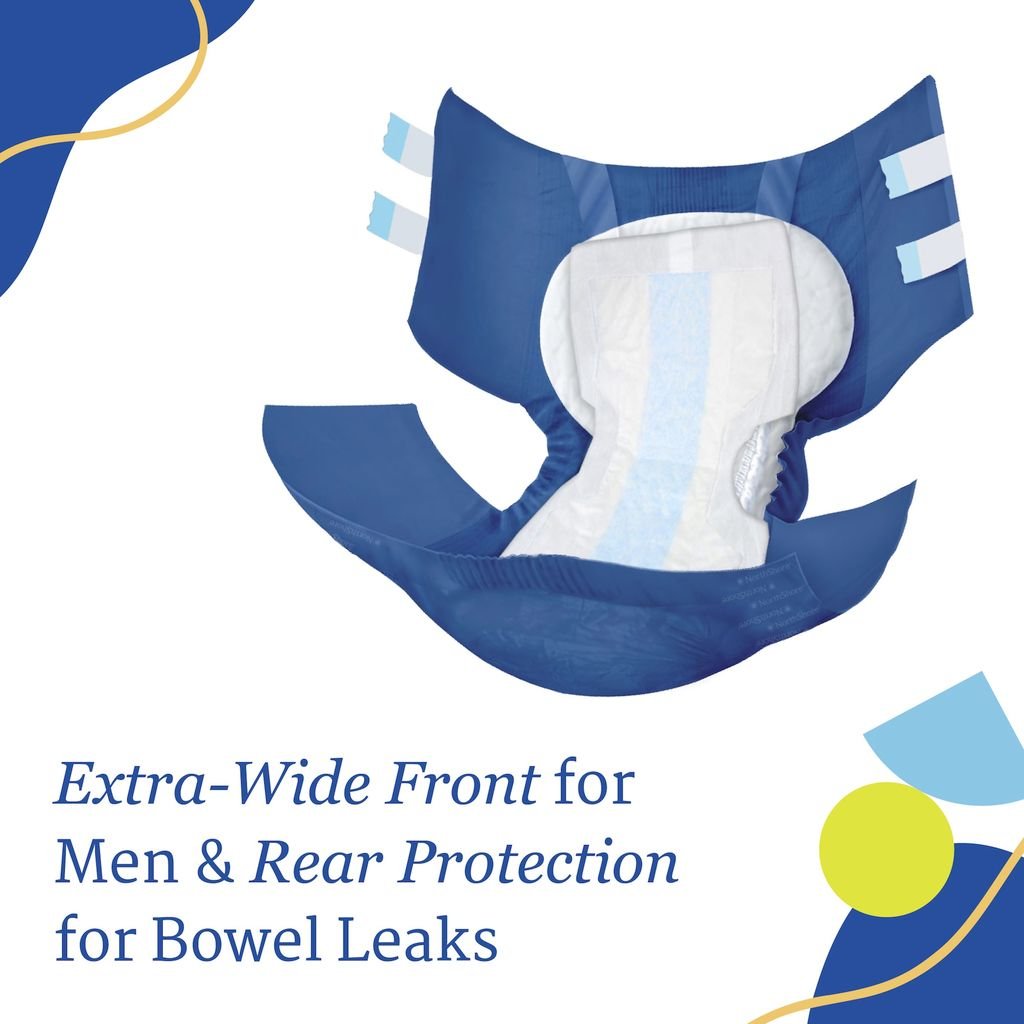 Booster pad placed on blue disposable underwear for rear protection