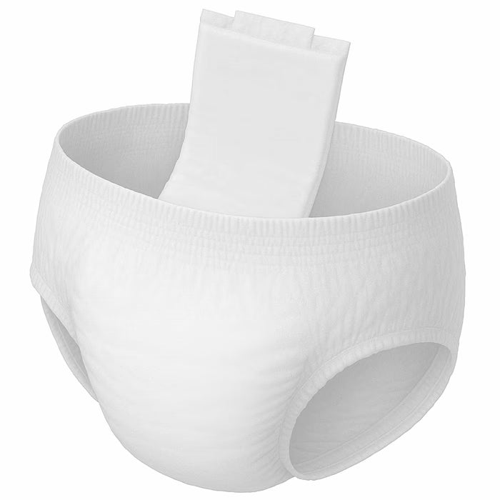 White booster pads stacked, curved fit for disposable underwear