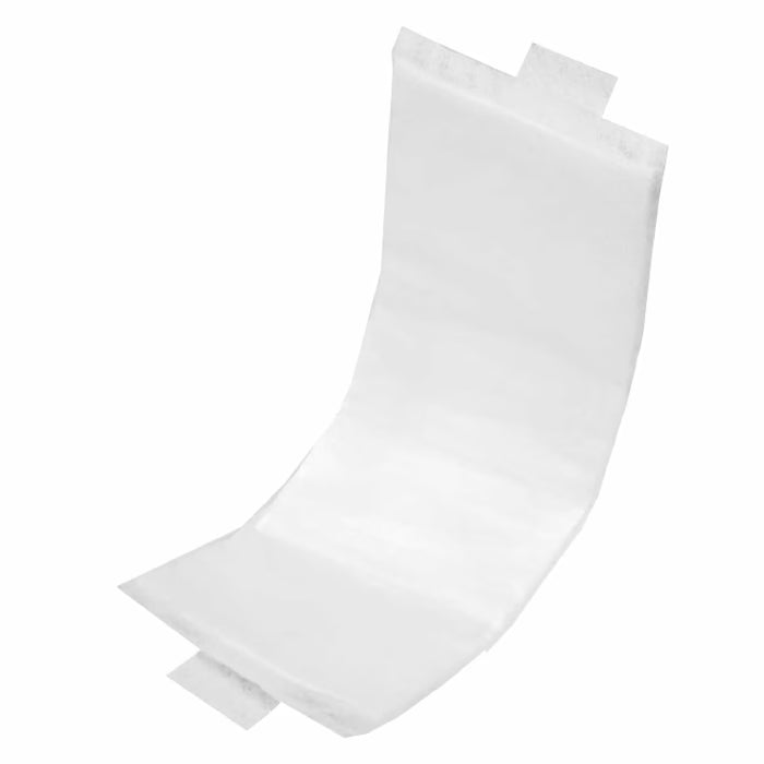 White disposable booster pads, curved tab-style overlap