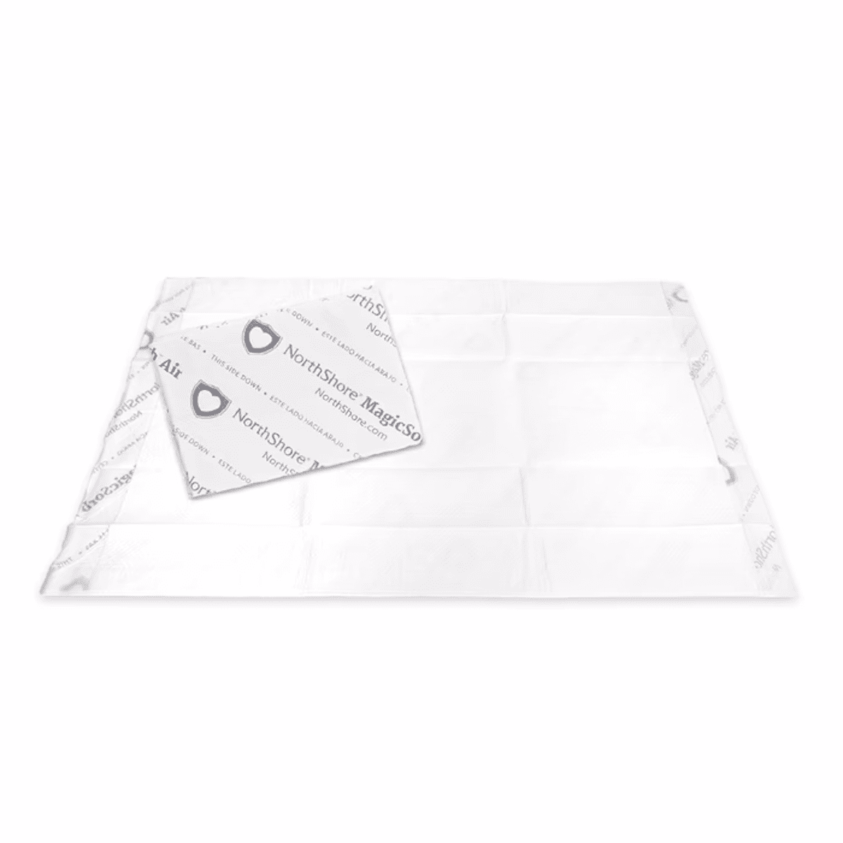 Folded white disposable underpad with printed MagicSorb Air branding and absorbent surface