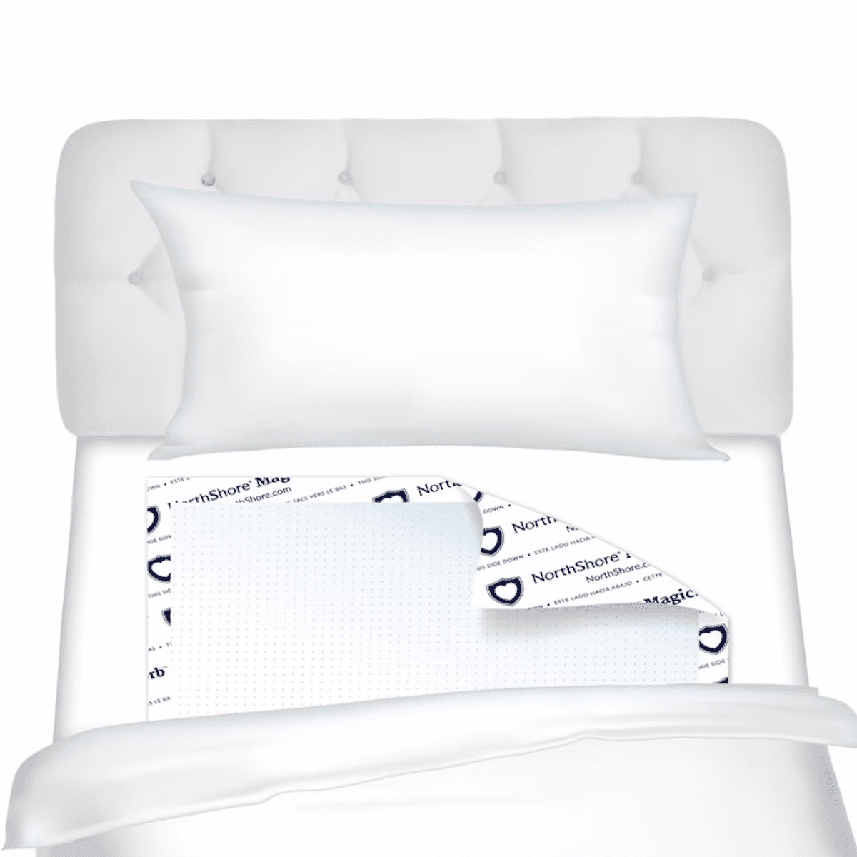 Disposable underpad placed under bedding between mattress and sheet