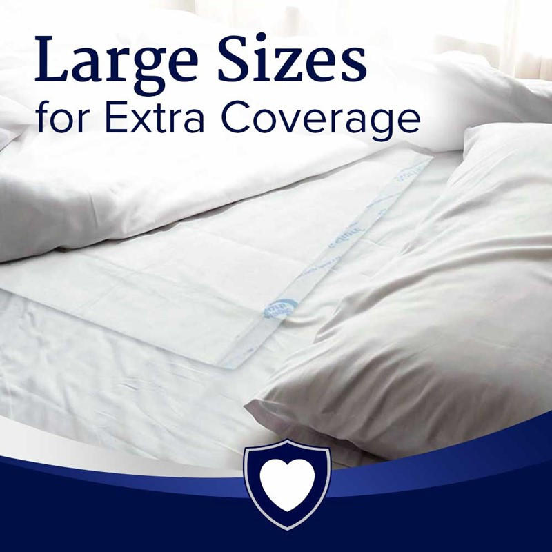 Large disposable underpad for extra coverage, layered under bed sheets