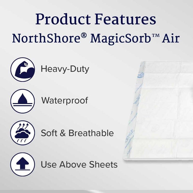 MagicSorb Air underpad product features: heavy-duty, waterproof, soft breathable design