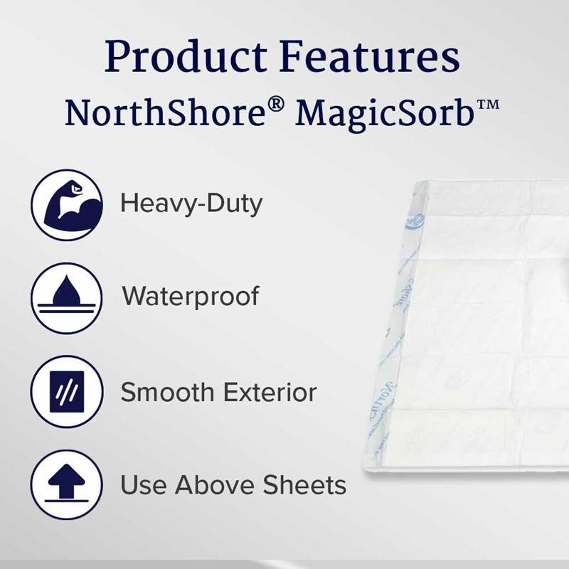 Disposable underpad features: heavy-duty, waterproof, smooth exterior, use above sheets