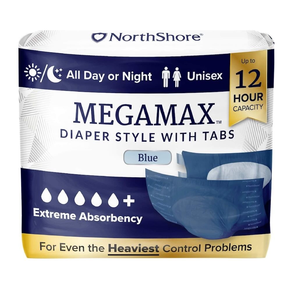 MEGAMAX adult diapers, blue, diaper style with tabs, up to 12-hour capacity