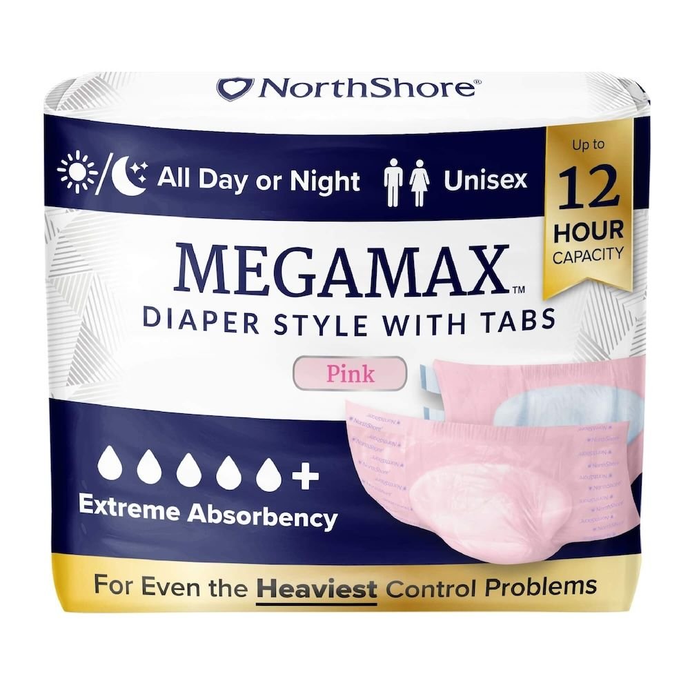 MEGAMAX adult diapers, pink, diaper style with tabs, up to 12-hour capacity