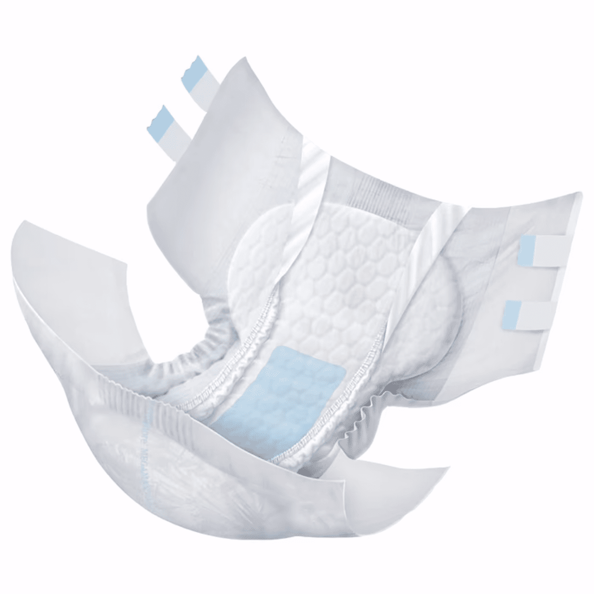 White AirLock tab-style briefs with absorbent core and re-fastenable side tabs