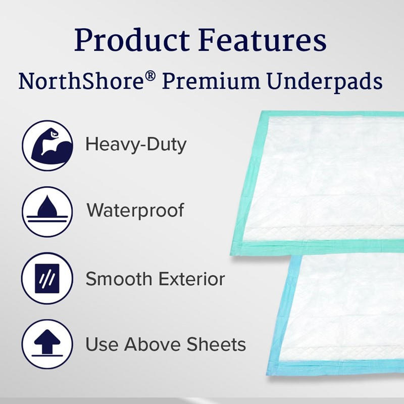 Premium disposable underpads with heavy-duty waterproof and smooth exterior layers