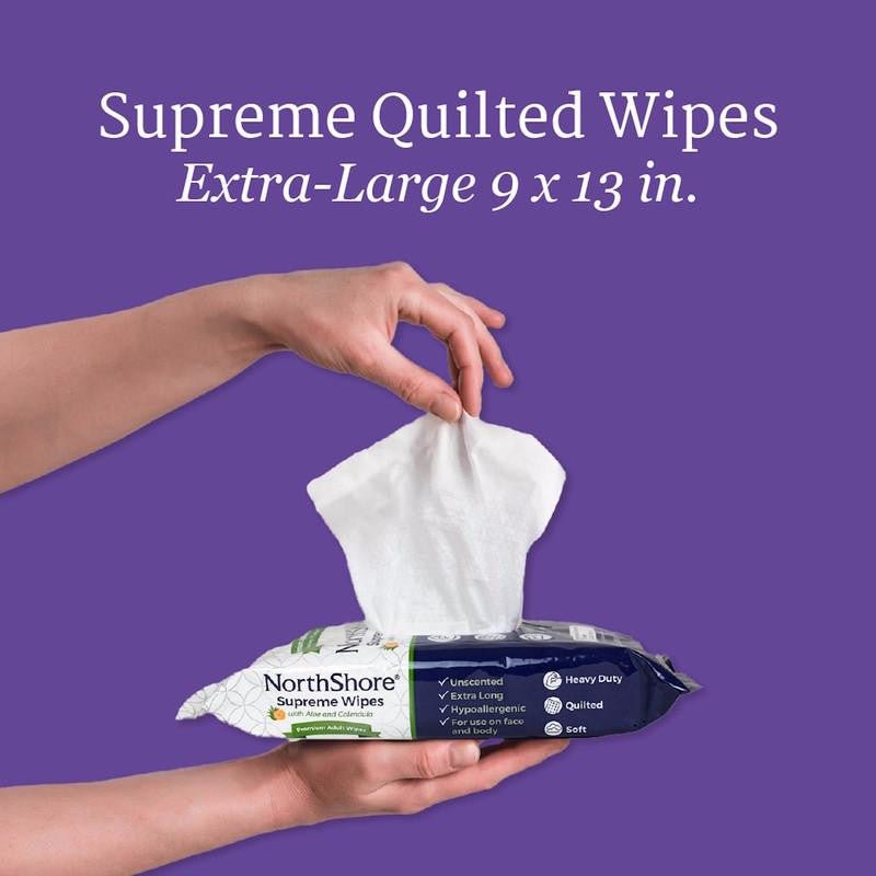 Extra-large 9 x 13 in quilted cleansing wipe being held in hand