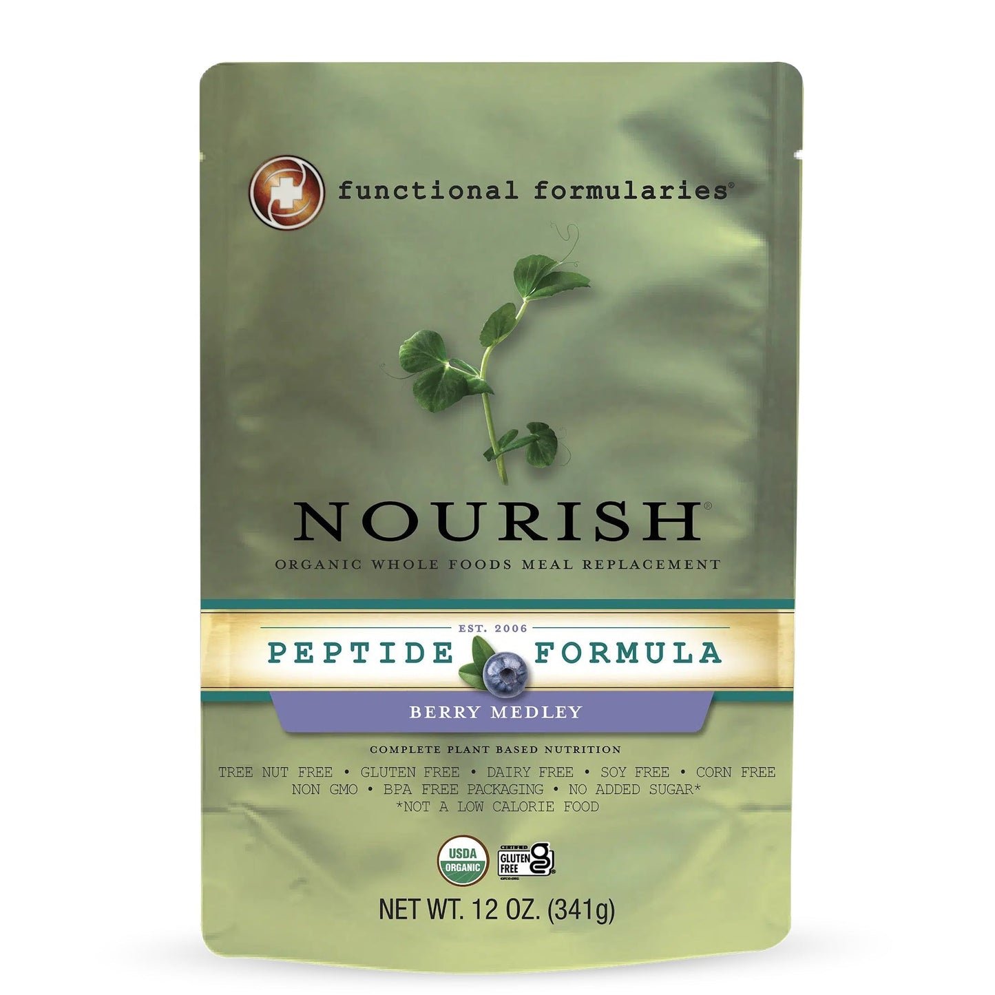 Nourish peptide formula pouch, Berry Medley, organic tube-feeding supplement