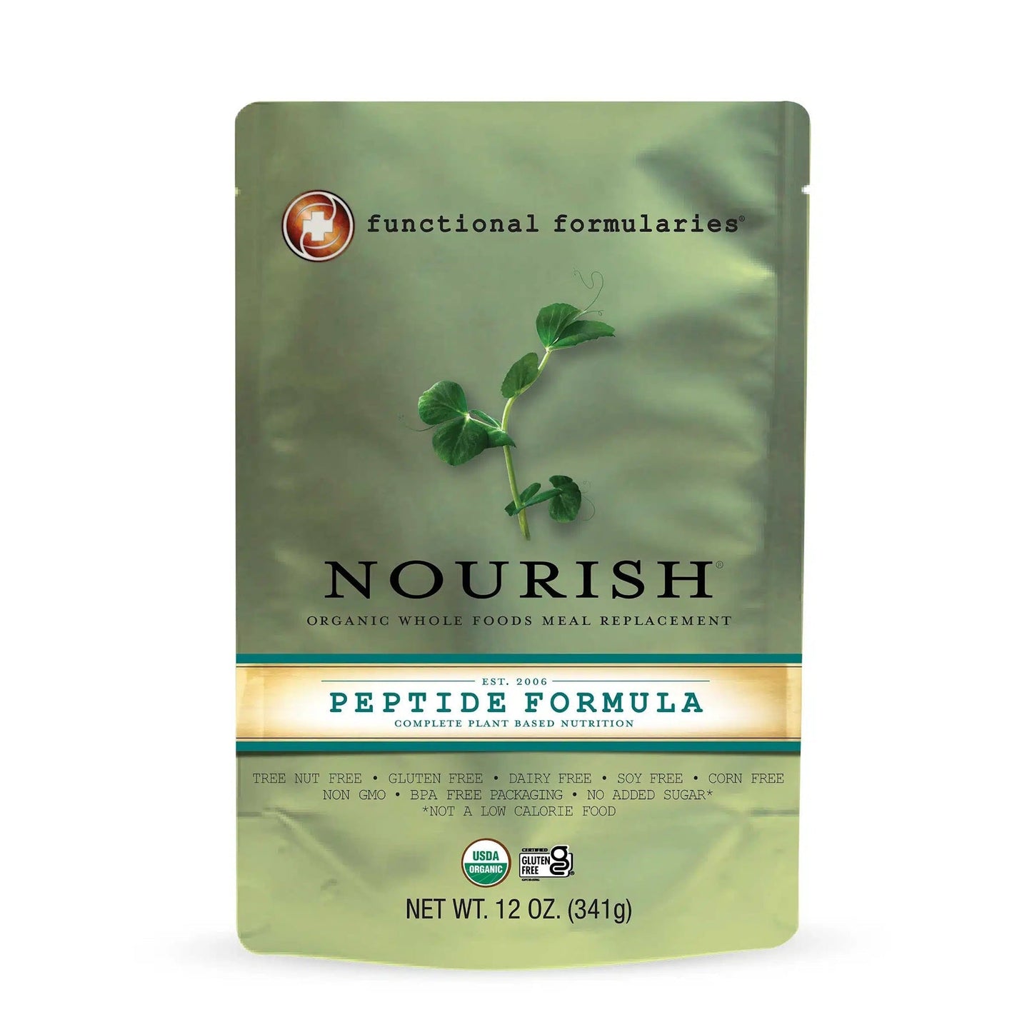 Organic whole-food peptide formula pouch for tube feeding, unflavored
