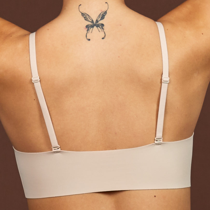 Light nude adjustable bra back view with straight straps and full underband