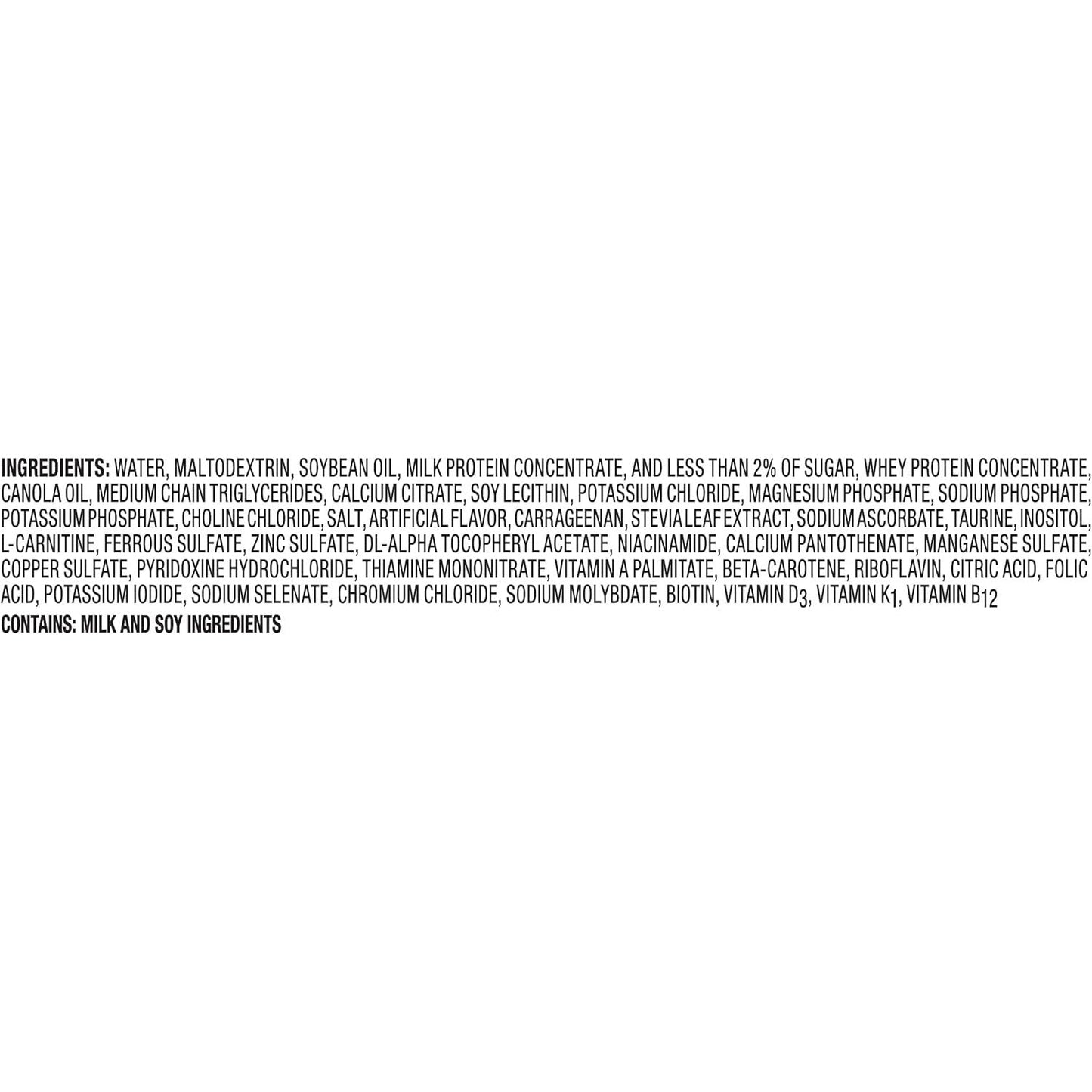 Nutren Junior vanilla ingredients list on bottle label