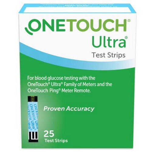 OneTouch Ultra blood glucose test strips box, 25-count