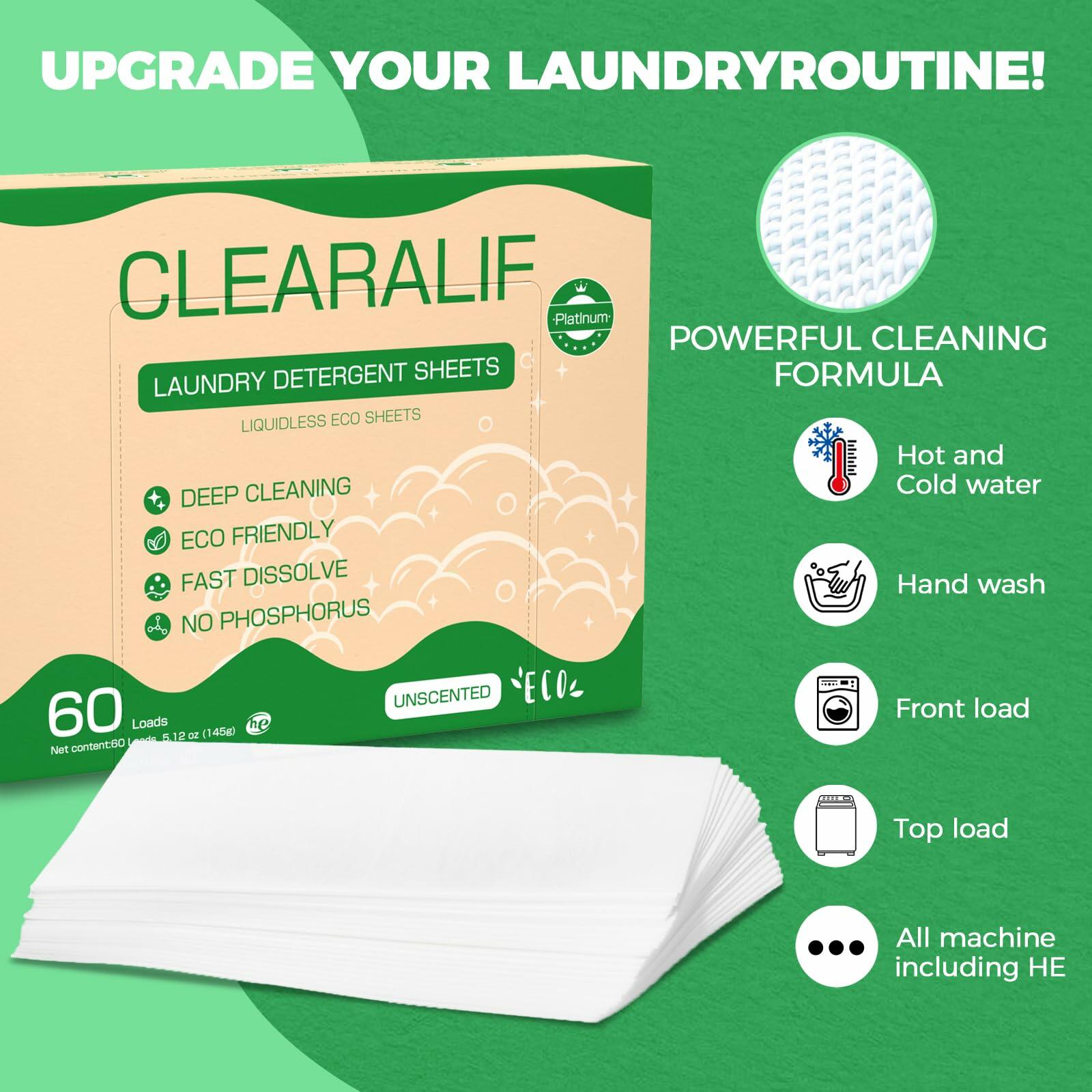 Laundry detergent sheets box with white sheets and icons for cold or hot water