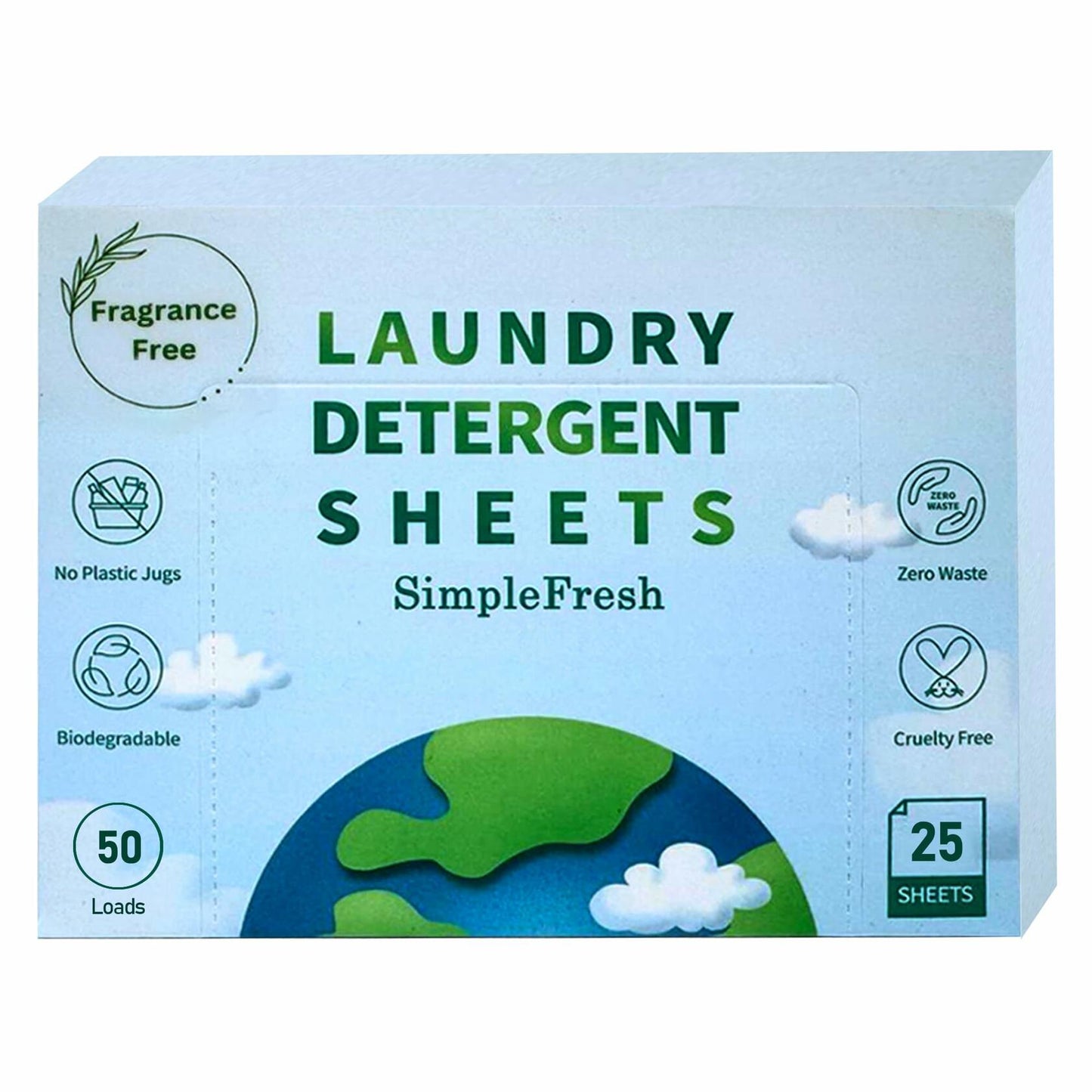 Fragrance-free laundry detergent sheet box, SimpleFresh, 25 sheets