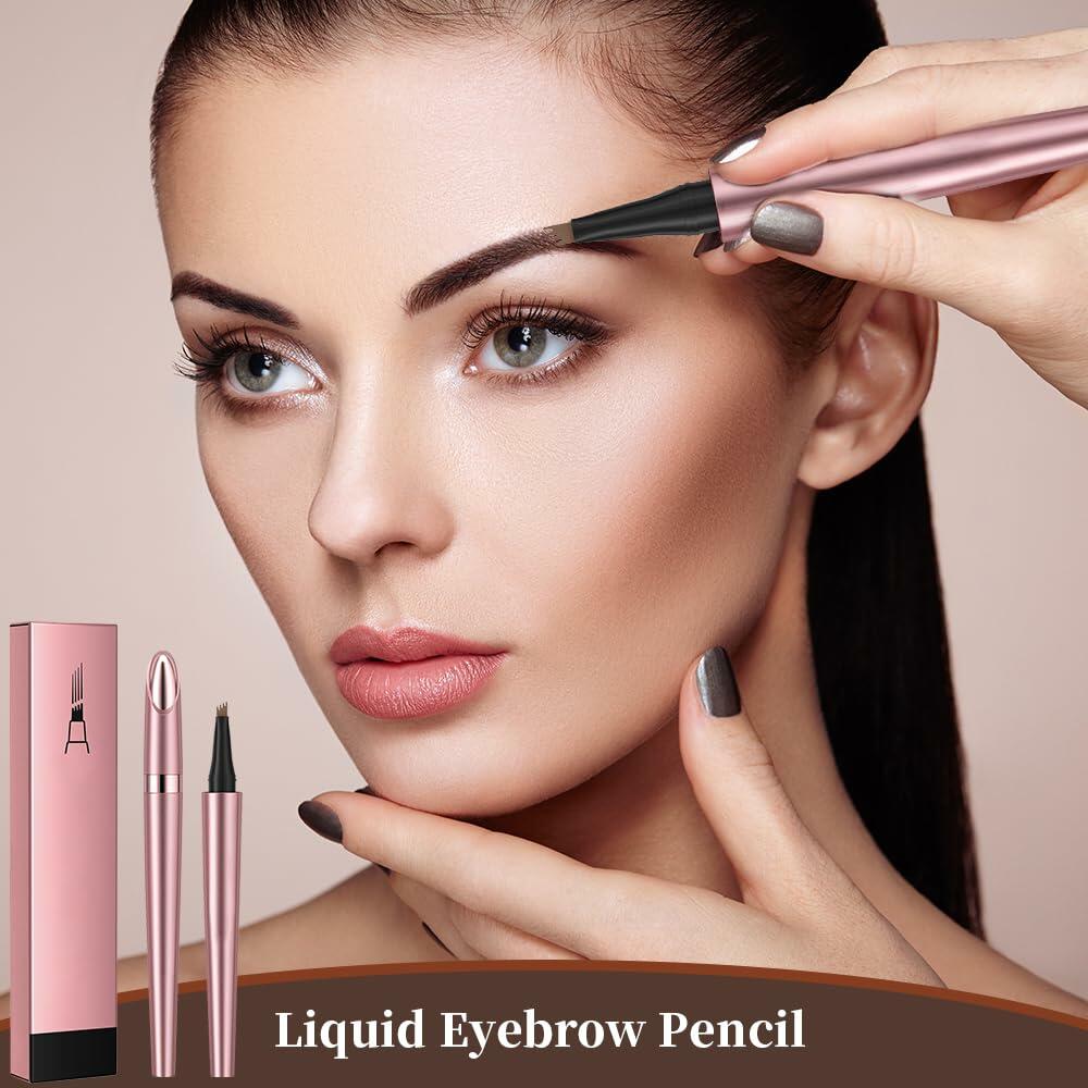Liquid eyebrow pencil applying dark brows with angled fine tip