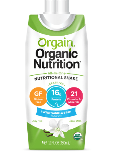 Orgain Organic Nutritional Shake carton, Sweet Vanilla Bean flavor, 11 oz