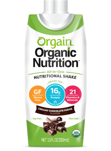 Orgain Organic Nutritional Shake carton, Creamy Chocolate Fudge flavor, 11 oz