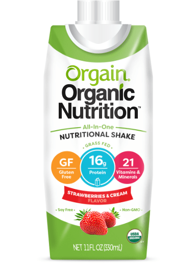 Orgain Organic Nutritional Shake carton, Strawberries & Cream flavor, 11 oz