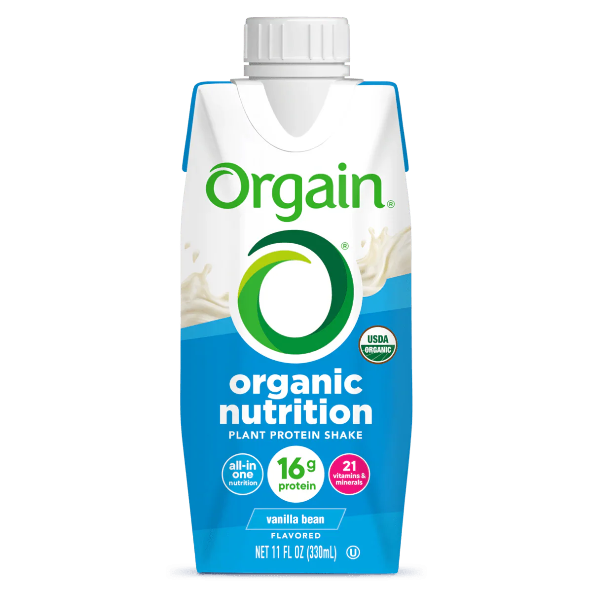 Organic plant protein shake vanilla bean carton, USDA organic, 16g protein per serving