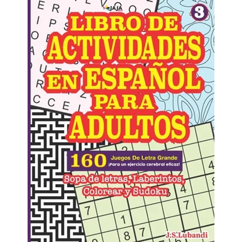 Adult activity workbook paperback cover with word search, mazes, coloring & sudoku