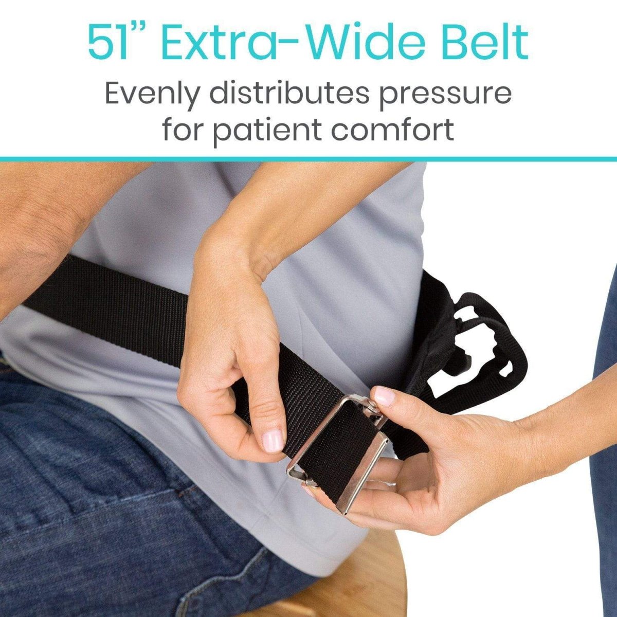 5-inch extra-wide black padded gait belt with hand adjusting metal clasp