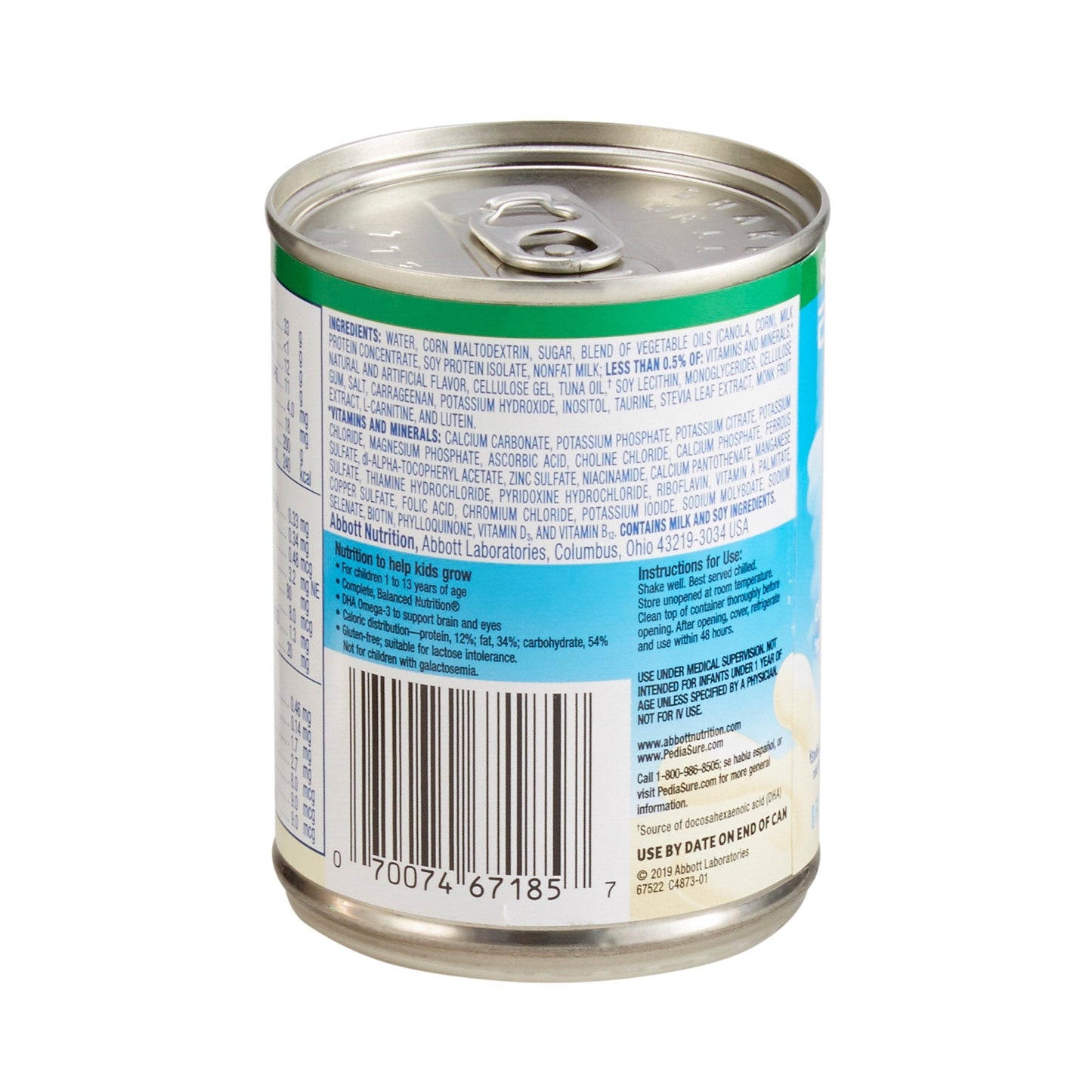 Pediasure Grow & Gain vanilla 8 fl oz can, ingredients and barcode