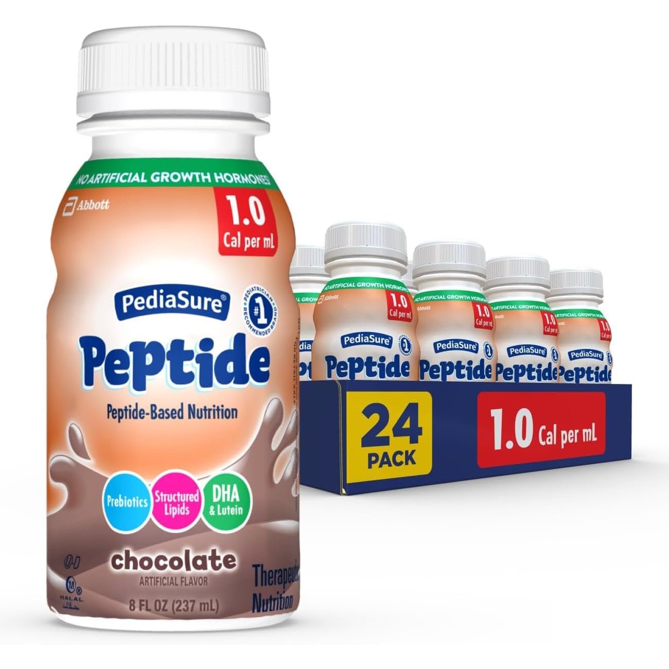 PediaSure Peptide 1.0 chocolate nutrition shake bottle, 1.0 cal per mL