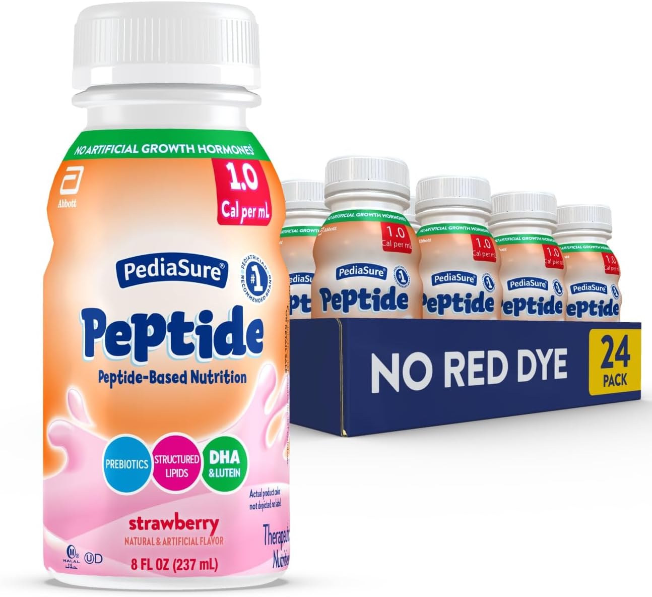 PediaSure Peptide 1.0 cal strawberry ready-to-drink bottle, 8 fl oz (237 mL)