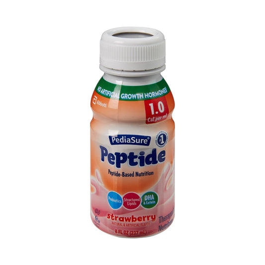 PediaSure Peptide strawberry flavor 1.0 cal bottle with white screw cap