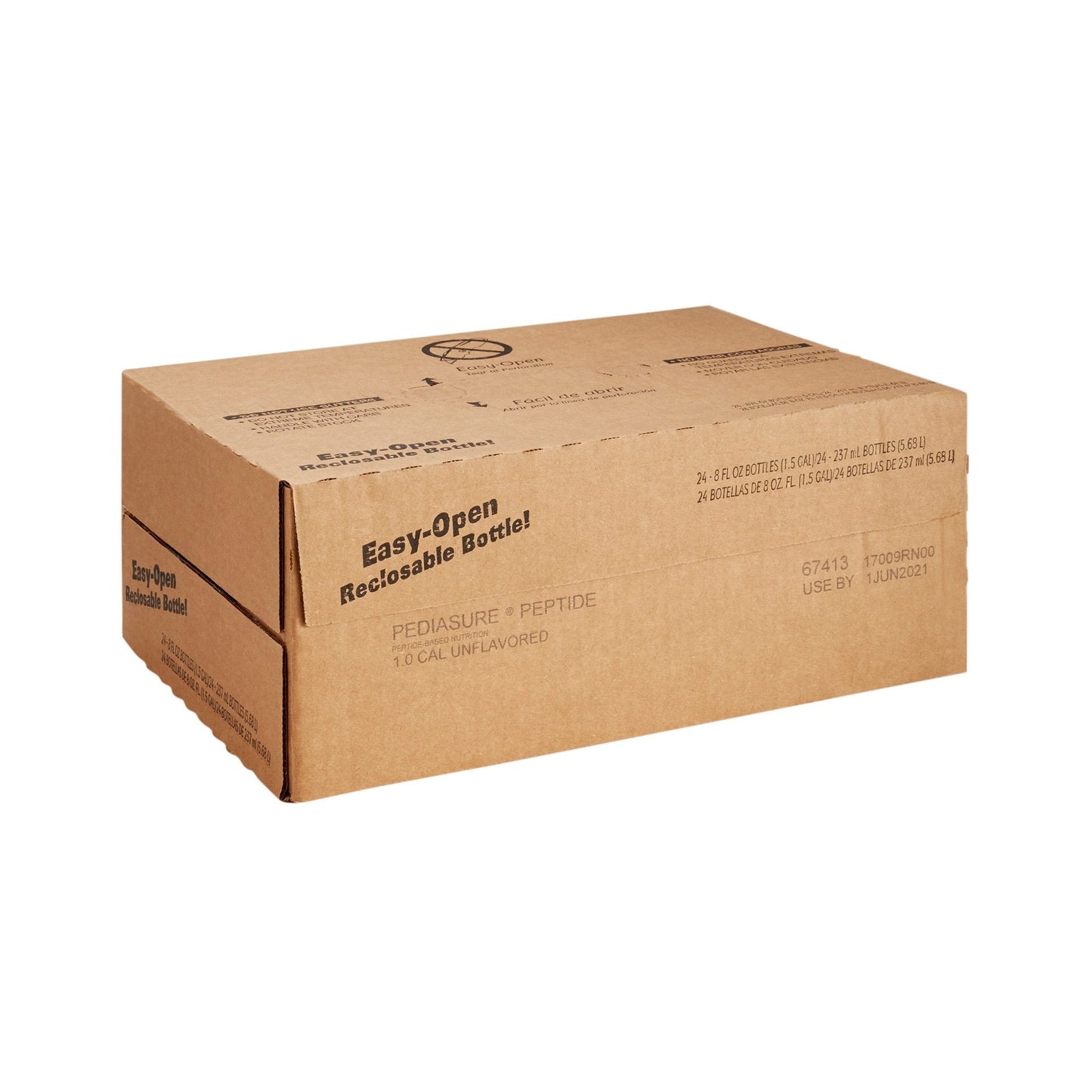 PediaSure Peptide 1.0 Cal unflavored 24-pack bottles in a cardboard shipping box