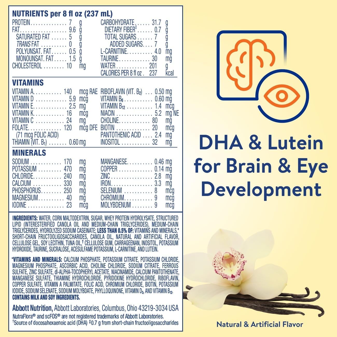 Nutrition facts panel for PediaSure Peptide 1.0 Cal vanilla