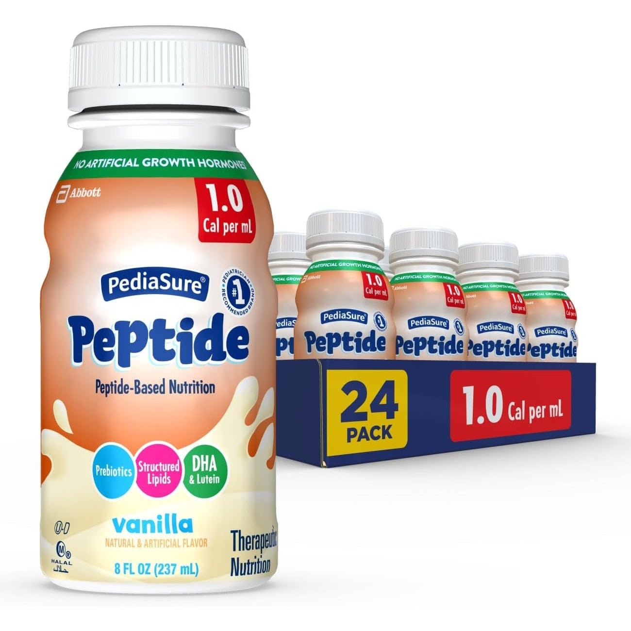 PediaSure Peptide 1.0 Cal vanilla bottle, 8 fl oz (237 mL) front label