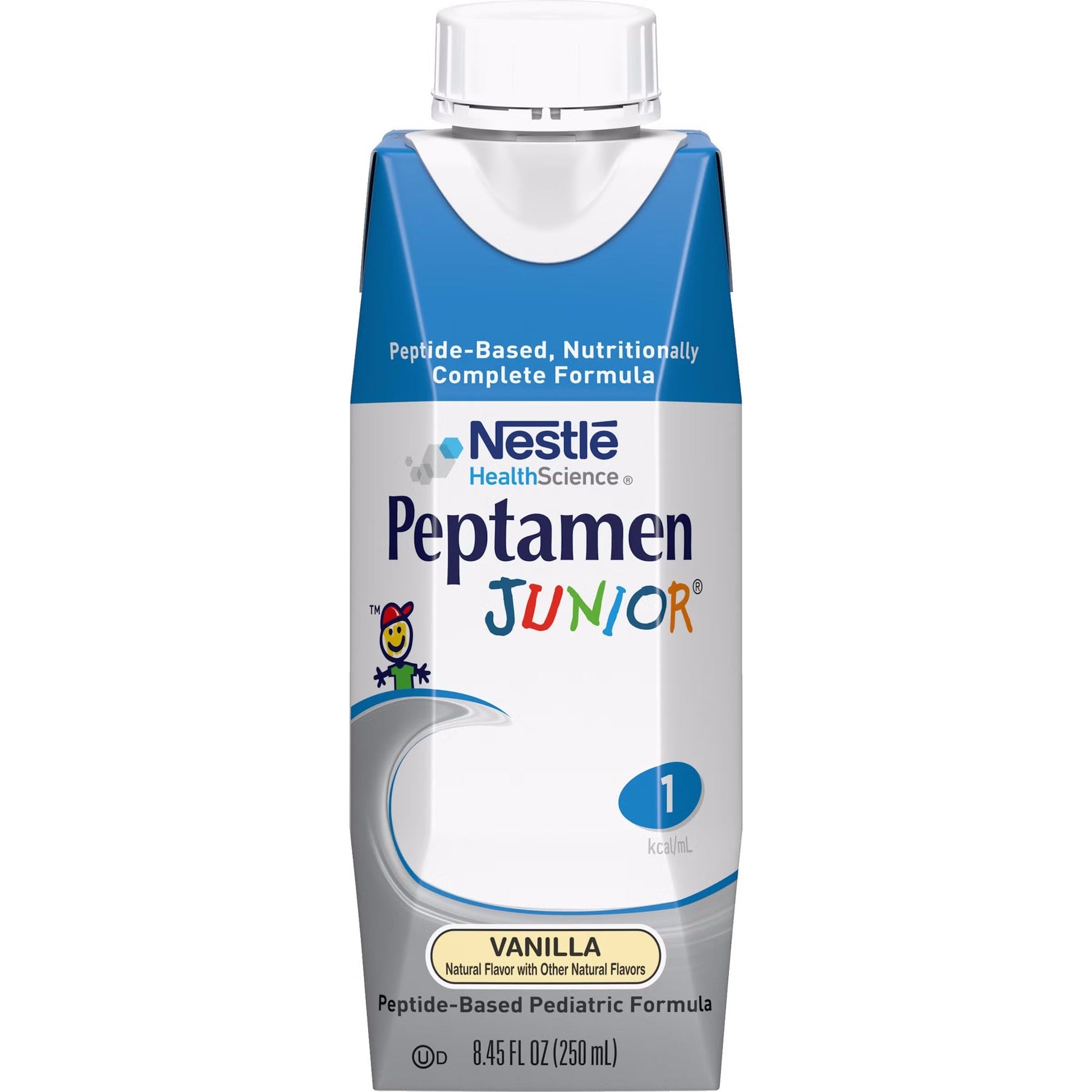 Peptamen Junior 1.0 Cal vanilla pediatric formula bottle, 1 kcal/mL