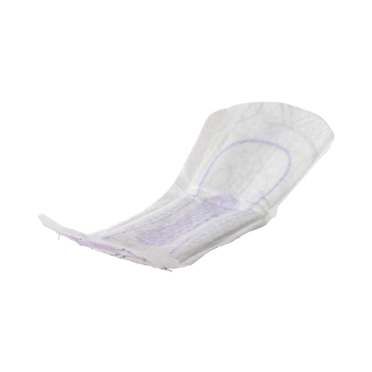 Very light regular incontinence liner, white pad with adhesive tabs and blue guide