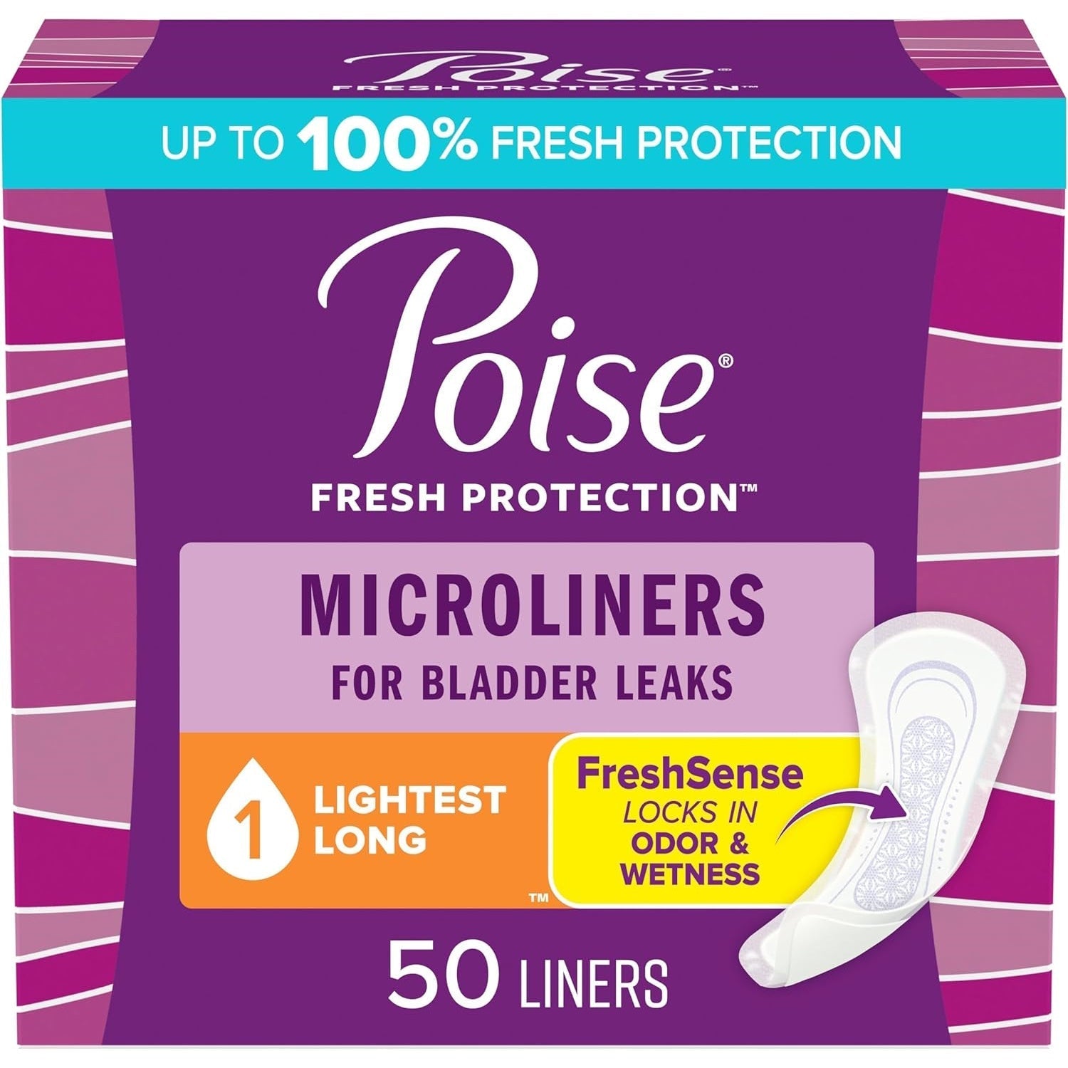 Poise microliners, long 1-drop light absorbency, 50 liners pack