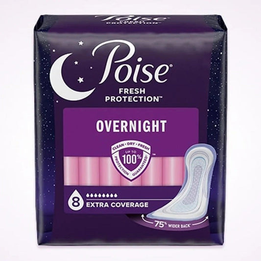 Poise overnight incontinence pads, 8 extra coverage, regular length, contoured pad