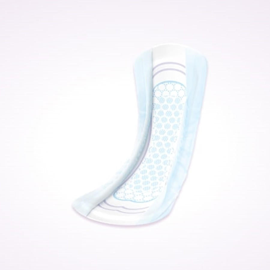 Long ultra thin pad, absorbent core with dotted backing, light blue/white