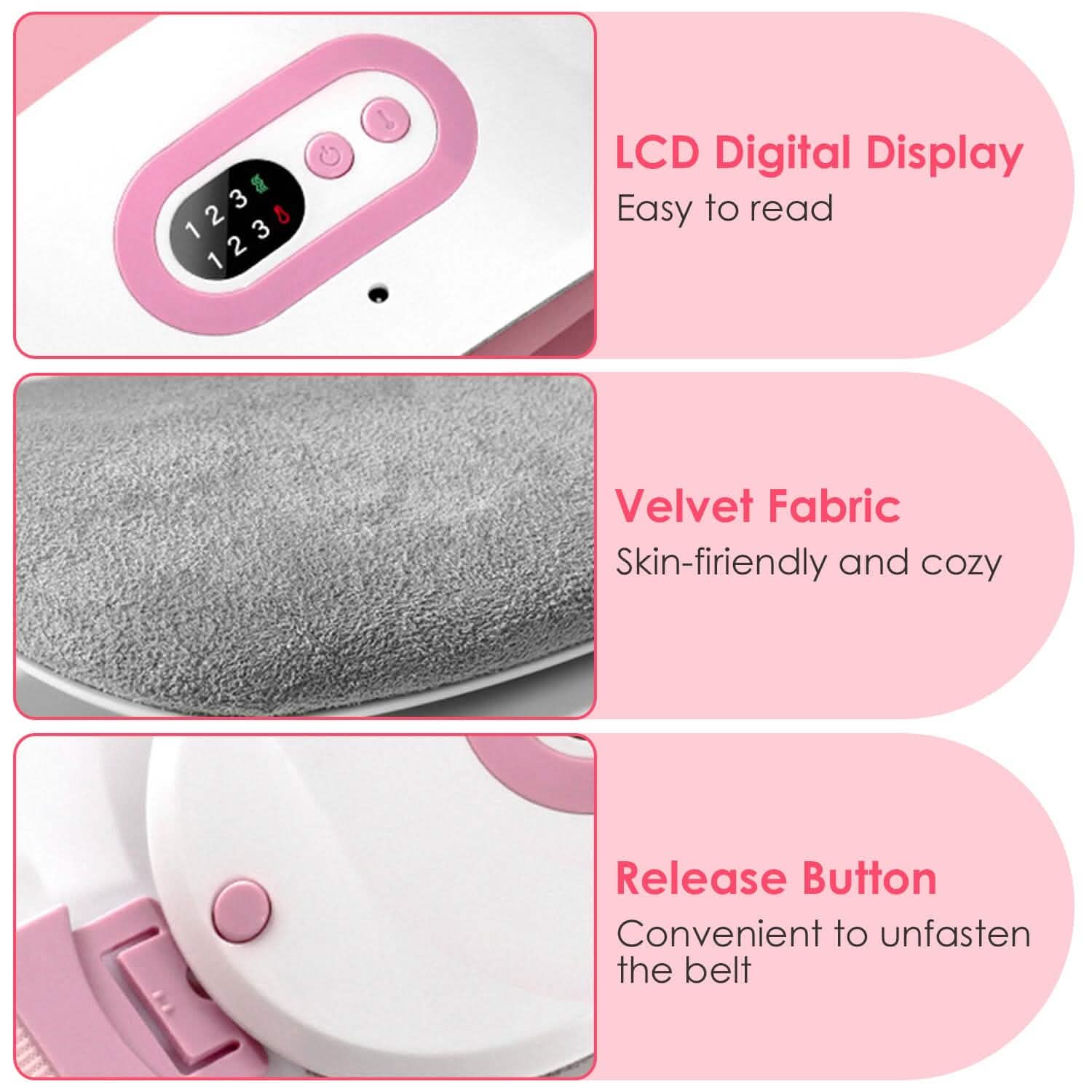 Portable heating pad controller with LCD display, pink-trimmed control panel