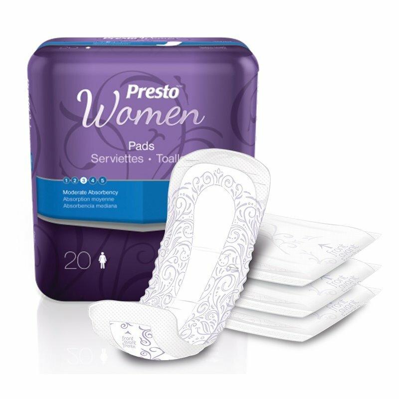 Women’s moderate Presto pads, pack with 20 pads and layered pad stack