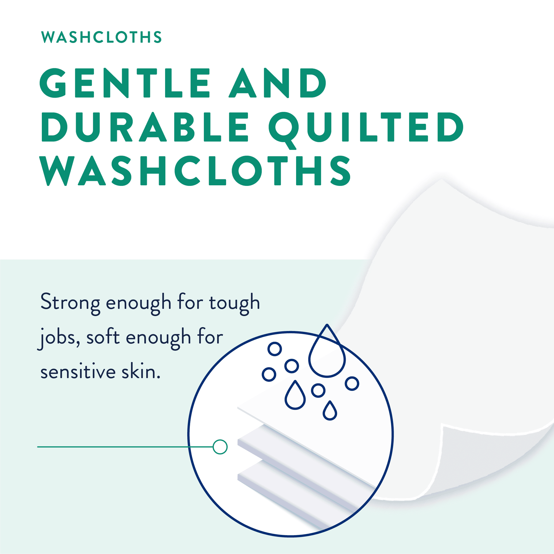 Quilted gentle and durable washcloths; strong for tough jobs, soft for sensitive skin