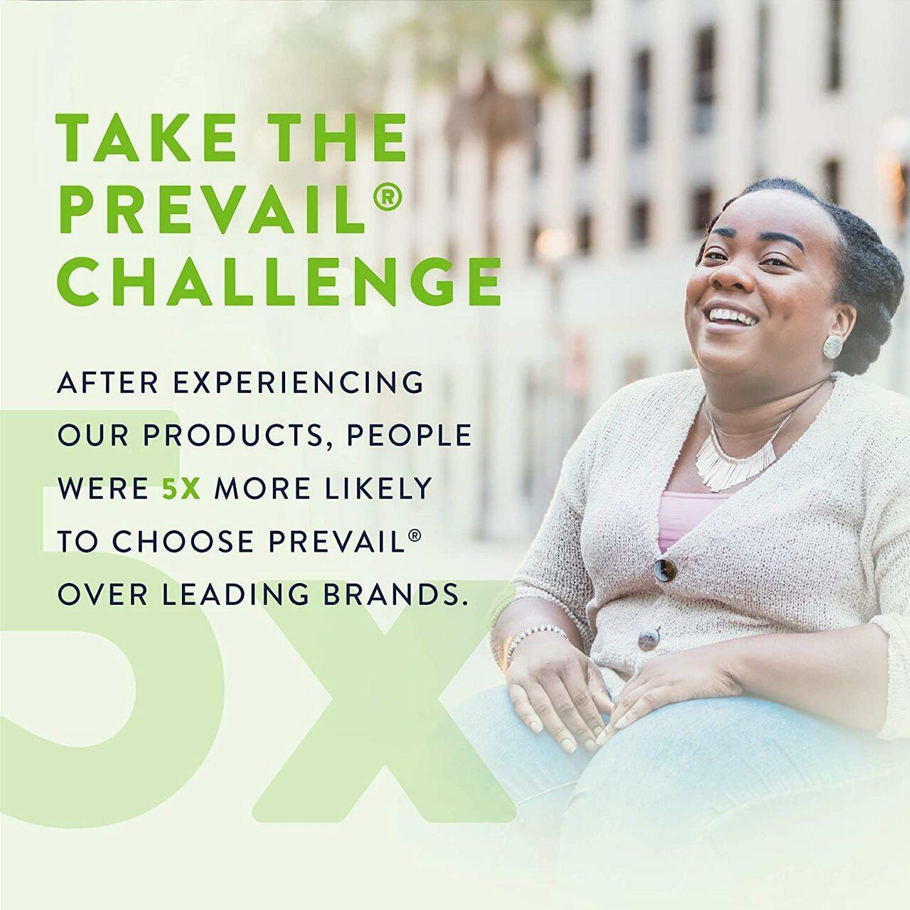 Promotional graphic for Prevail Air adult briefs with smiling woman