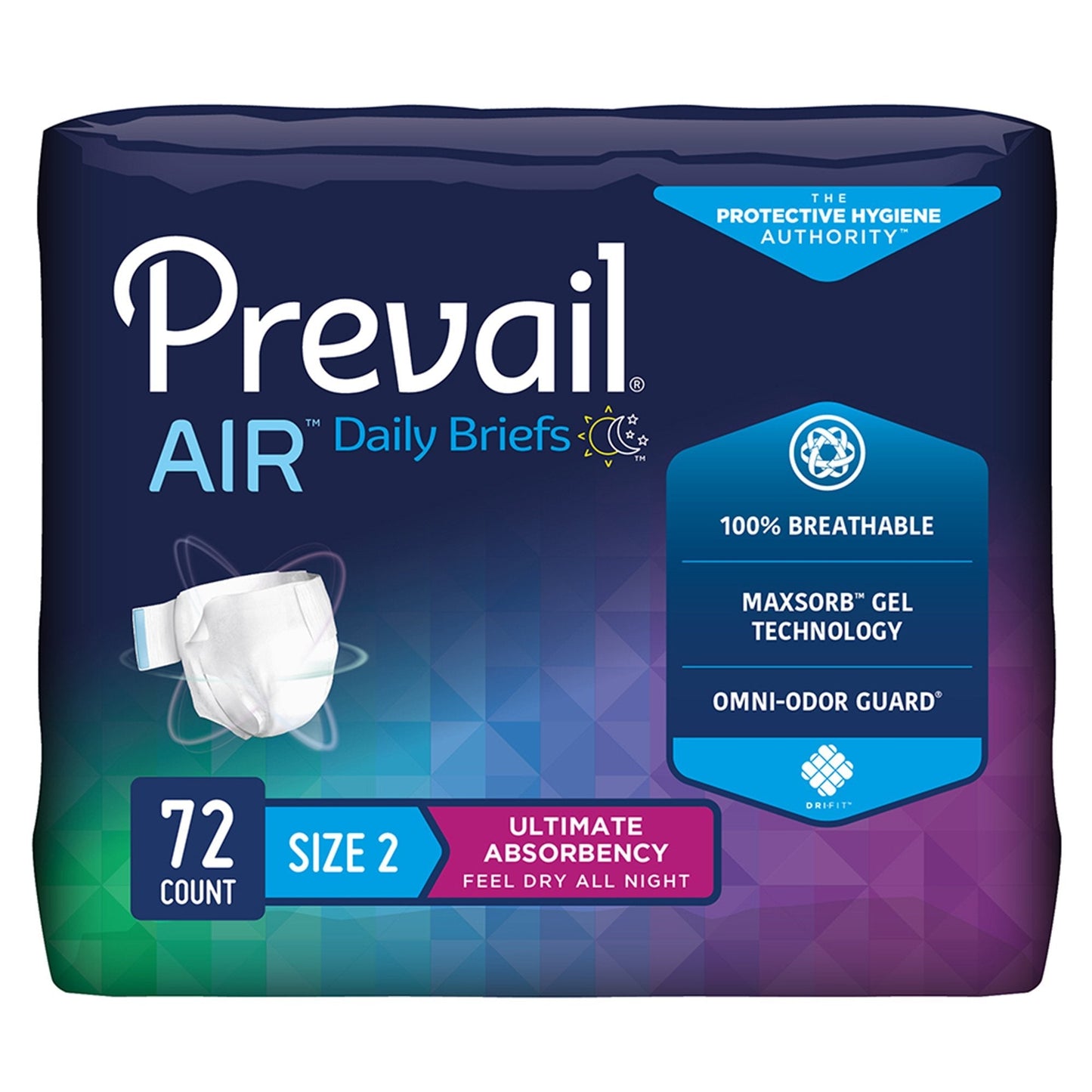 Air Plus briefs packaging, Size 2, 72-count case, ultimate plus absorbency