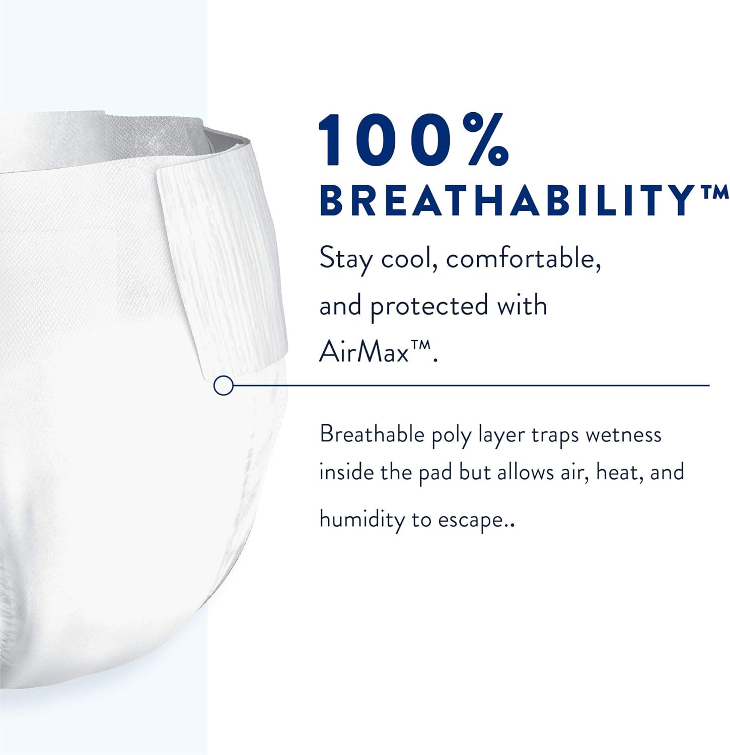 White adult overnight briefs with breathable poly layer designed to let air escape